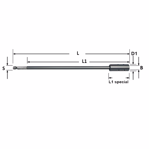 Verlengstuk met zeskant-schacht aansluiting B=8mm L1=294mm