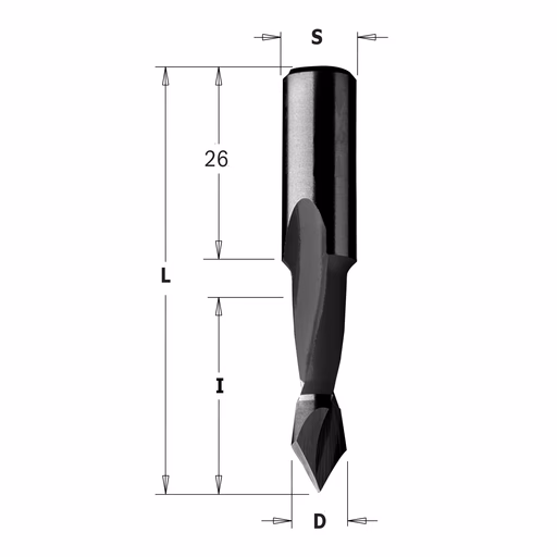 Spitse drevelboor, rechts D=5mm L=57,5mm L1=26mm I=27mm · 313.050.11
