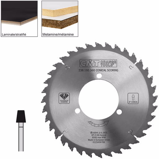 Conische voorritszaag met diamanten tanden D=160mm B=55mm Z36
