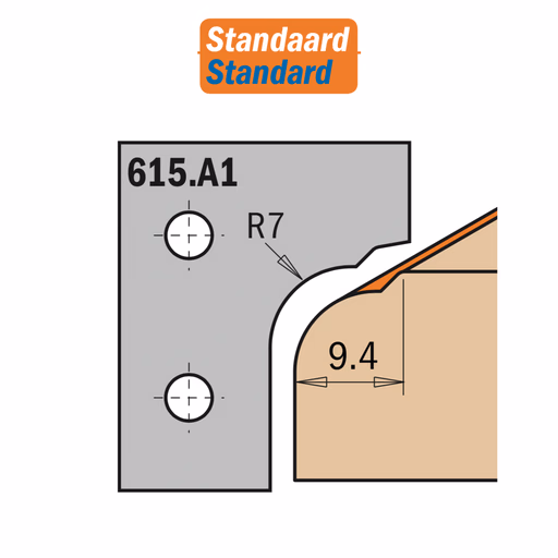 Profielmes voor profielfrees type A1 K=2mm R=7mm