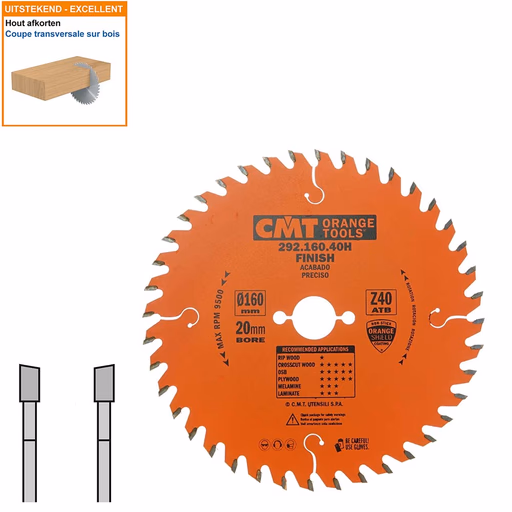 HW afkortcirkelzaag voor draagbare machines D=160mm B=20mm P=1,6mm Z40