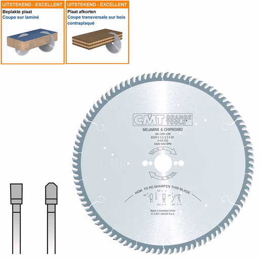 Plaat- en kunststof zaagblad met hardmetalen tanden D=300mm K=3,2mm P=2,2mm Z96