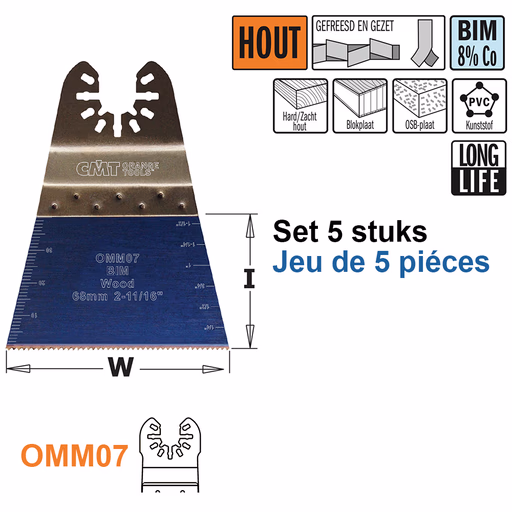 Multitoolzaagblad voor hout, 68mm · OMM07-X5