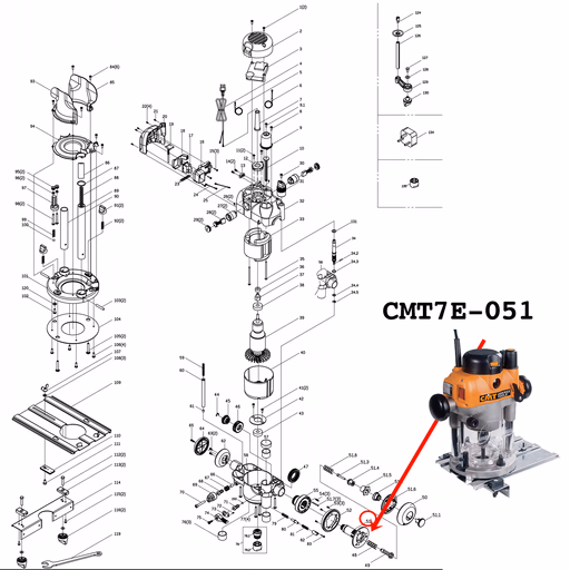 51_PLUNGE HANDLE SHAFT (2400 W) · CMT7E-051