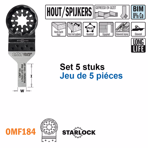 Multitoolzaagblad voor hout met spijkers, 10mm · OMF184-X5