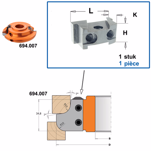 Spanblok voor profielmes L=31mm K=11mm H=9,5mm