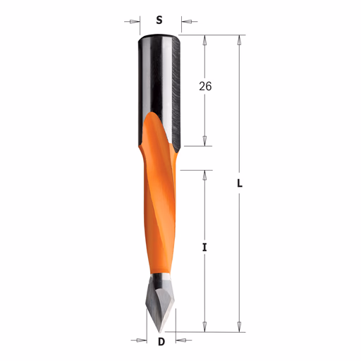 Spitse drevelboor, links D=5mm L=70mm L1=26mm I=35mm · 314.050.12