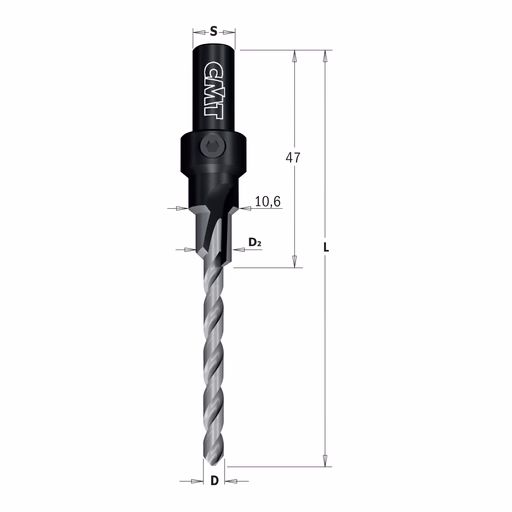 Trappenboor met verzinker voor schroefverbinding D=4,2mm L=87mm