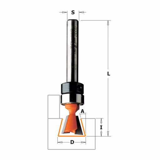 Zwaluwstaartfrees met kogellager, HW D=12,7mm L=52mm I=12,7mm