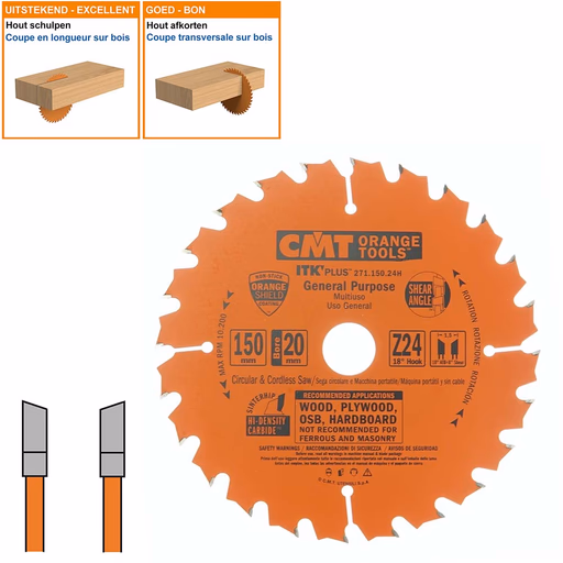 Dunne schulp-en afkortzaag met hardmetalen tanden D=150mm B=16mm K=1,5mm Z24