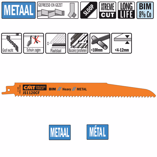 Reciprozaagblad Bi-metaal 225mm x 1,6 x 9TPI · JS1120CF-20