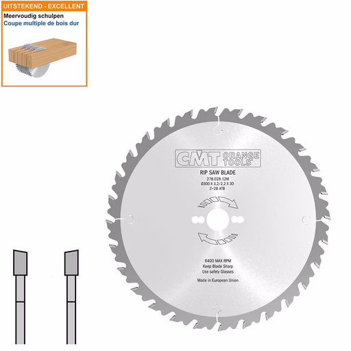 Schulp-en meerbladzaag met hardmetalen tanden D=300mm B=30mm K=3,2mm P=2,2mm