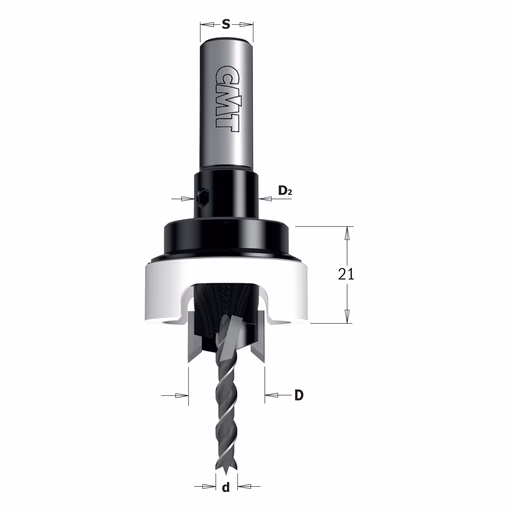 Verzinker met diepte instelling, rechts D=12mm S=10mm A=90° d=4mm