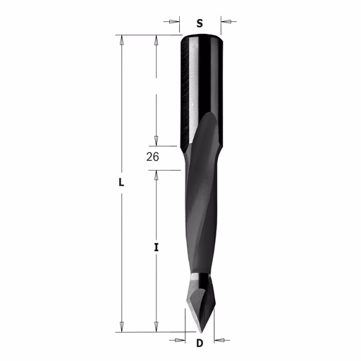 Spitse drevelboor, rechts D=5mm L=70mm L1=26mm I=35mm · 314.050.11