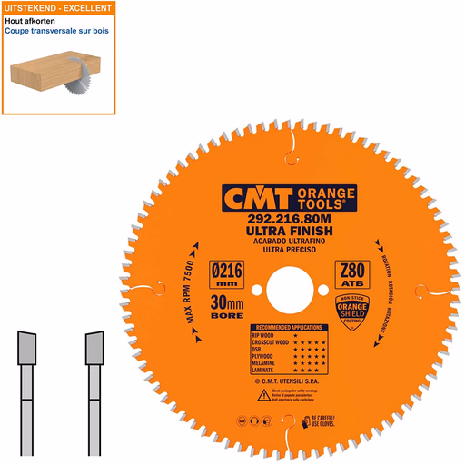 HW afkortcirkelzaag voor draagbare machines D=216mm B=30mm P=1,8mm Z80