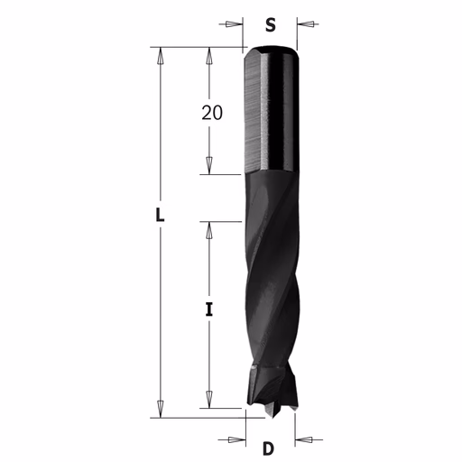 Drevelboor, rechts D=5mm L=55,5mm L1=20mm I=30mm