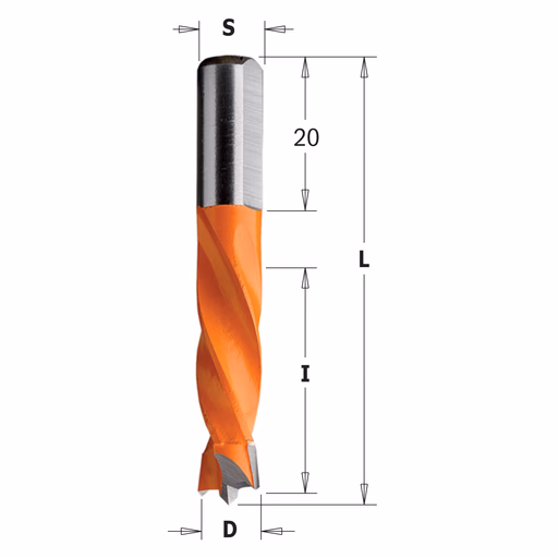 Drevelboor, links D=5mm L=55,5mm L1=20mm I=30mm