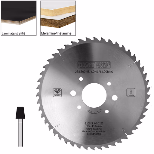 Conische voorritszaag met diamanten tanden D=300mm B=65mm Z48