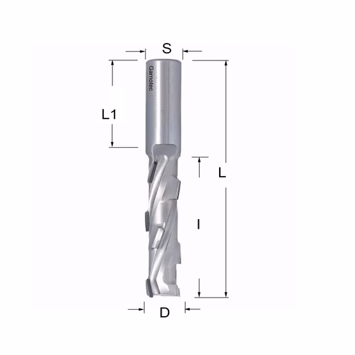 Diamantfrees PCD Z1+1 D=20mm L=135mm I=80mm (9 PCD+1 HM)