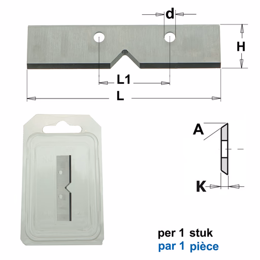 Recht mes met 90° inkeping (per 1 st.) L=80mm K=2,2mm H=18,6mm