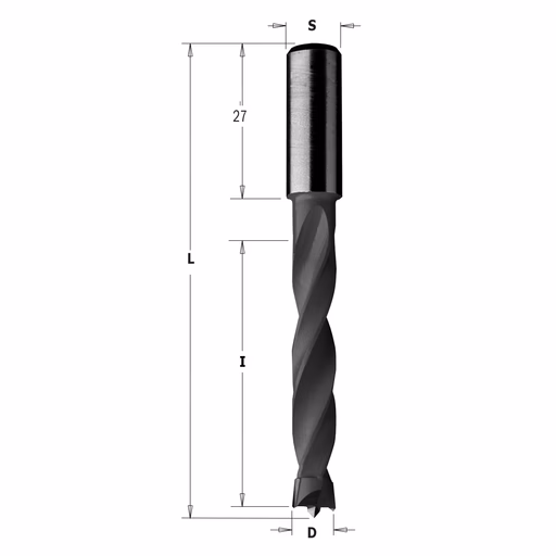 Drevelboor, rechts D=12mm L=85mm L1=27mm I=50mm
