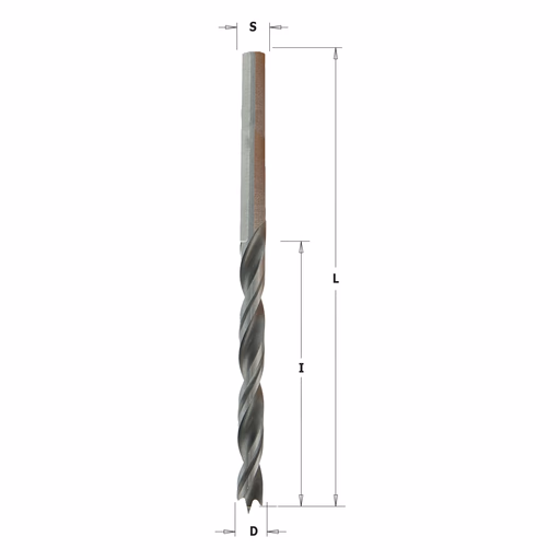Spiraalboor (dubbele spiraal) met lange punt D=5mm S=5mm L=86mm I=52mm