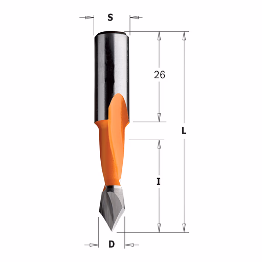 Spitse drevelboor, links D=5mm L=57,5mm L1=26mm I=27mm