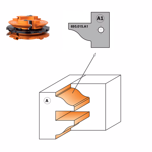 Profielmes voor 3-delige meubeldeurprofielfrees type A1 L=29,8mm K=2mm