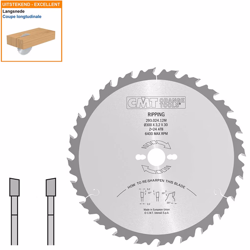 Schulpzaag met hardmetalen tanden voor hout D=300mm K=3,2mm P=2,2mm Z24 · 293.024.12M