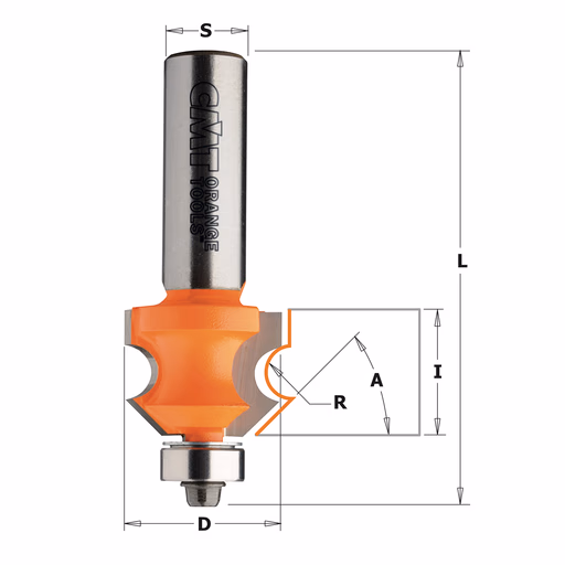 Kraalprofielfrees met kogellager , HW D=23,8mm S=1/2"
