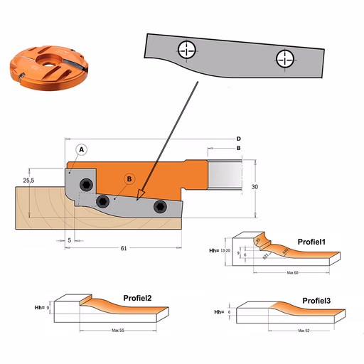 Profielmes voor bossingpaneelfrees art. 694.013 L=60mm