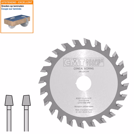 Conische voorritszaag met hardmetalen tanden D=120mm B=20mm P=2,5mm Z24 · 288.120.24H