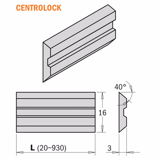 Centrolock schaafmes HPS 930x16x3