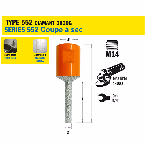 Gatzaag voor extreem harde materialen D=6mm S=M14 L=65mm I=35mm