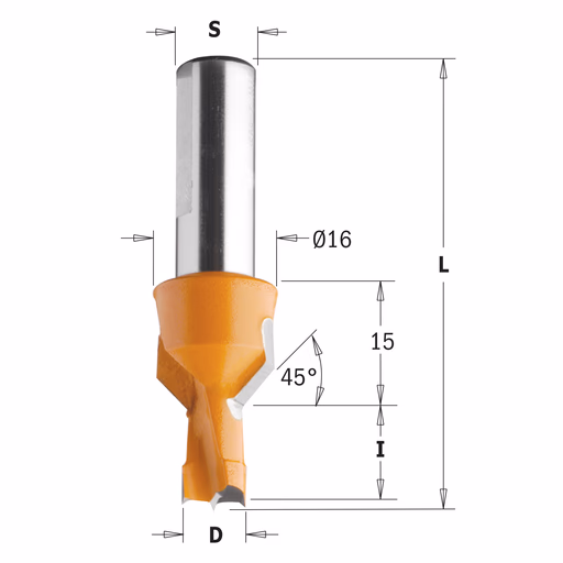 Drevelboor met vaste verzinker, links D=8mm L=70mm I=20mm