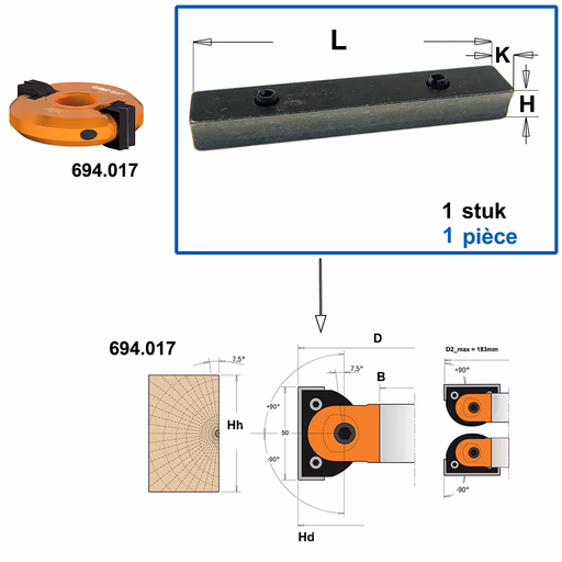 Spanblok voor profielmes L=48mm K=11mm H=6mm