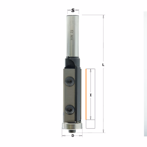Rechte frees met kopse volglager en wisselbare messen Z2, HWM D=19mm S=12mm