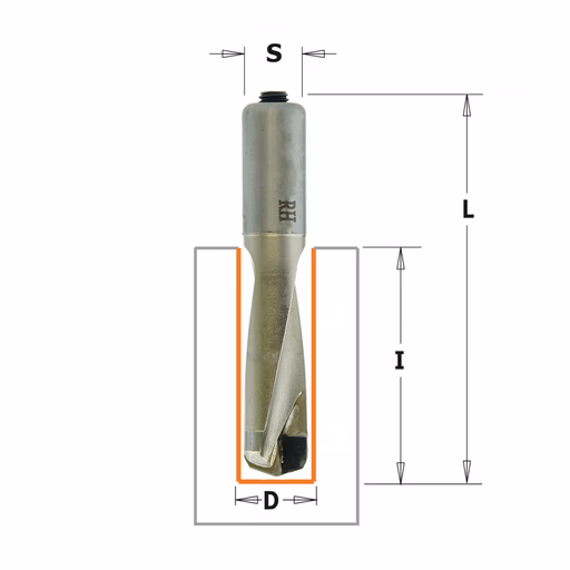 Diamant PCD, drevelboor, rechts D=10mm L=57,5mm L1=20mm I=27mm