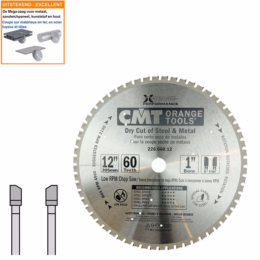 Multi-cirkelzaagblad met hardmetalen tanden D=305mm B=25,4mm K=2,2mm Z60