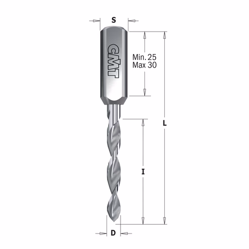 Drevelboor, rechts D=3mm L=70mm L1=30mm I=27mm