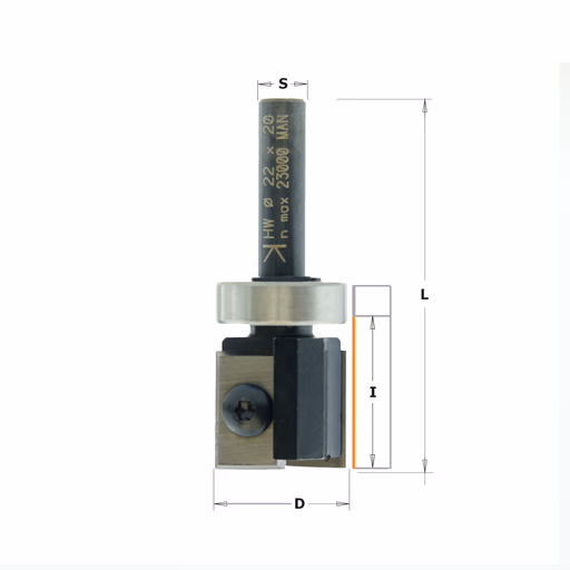 Rechte bovenfrees met WPL-mes met kogellager, HWM D=22mm S=8mm