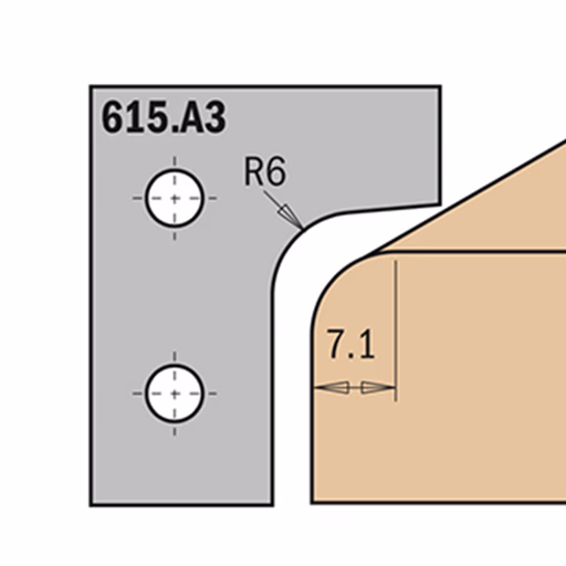 Profielmes voor profielfrees type A3 K=2mm R=6mm