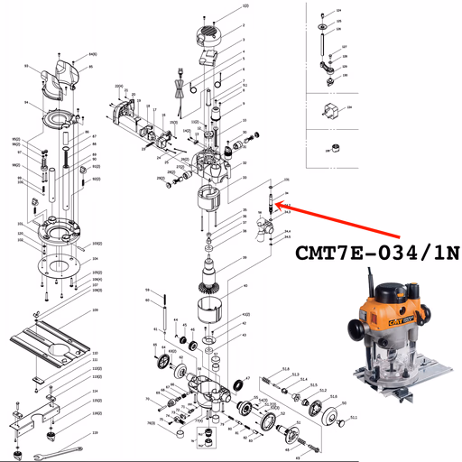 Metalen schacht met wormwiel voor hoogte regeling · CMT7E-034/1N