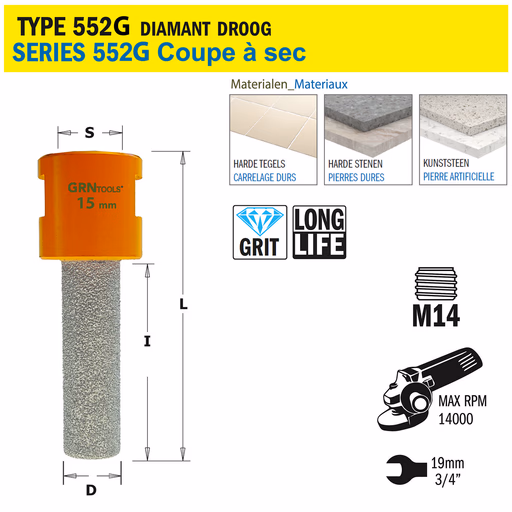 Gatzaag voor extreem harde materialen D=15mm S=M14