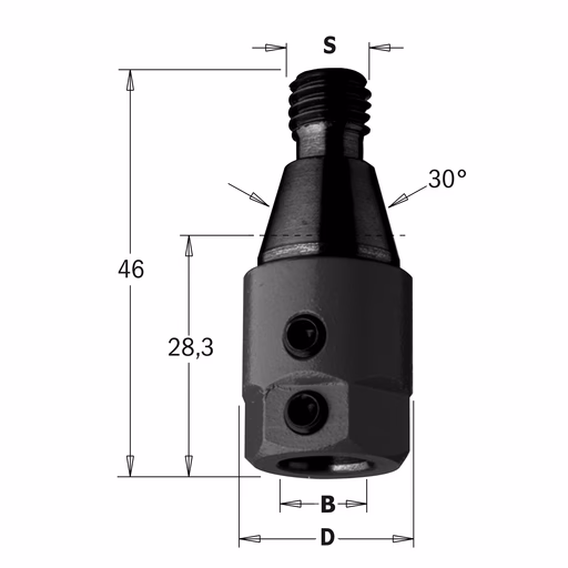 Boorhouder met centreerconus 30°, rechts D=19,5mm B=10mm