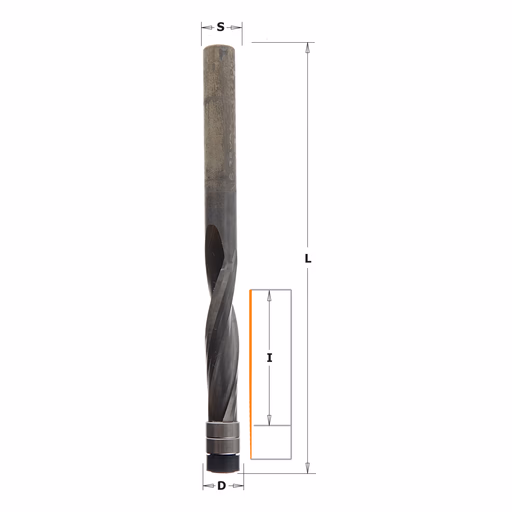 Positieve spiraalfrees met kogellager, HWM D=6,35mm L=76,2mm I=25,4mm