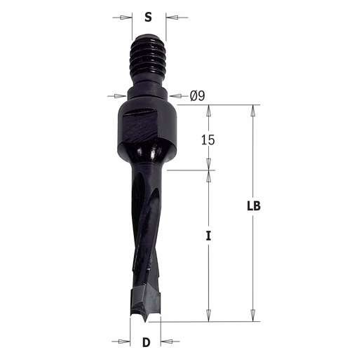 Drevelboor, rechts D=8mm L1=15mm I=30mm