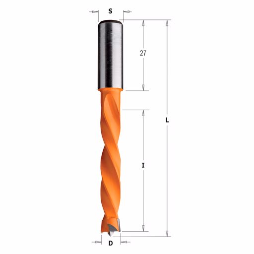 Drevelboor, links D=10mm L=85mm L1=27mm I=50mm