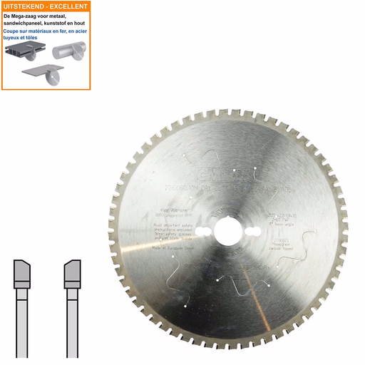 Multi-cirkelzaagblad met hardmetalen tanden D=254mm B=30mm K=2,2mm Z60