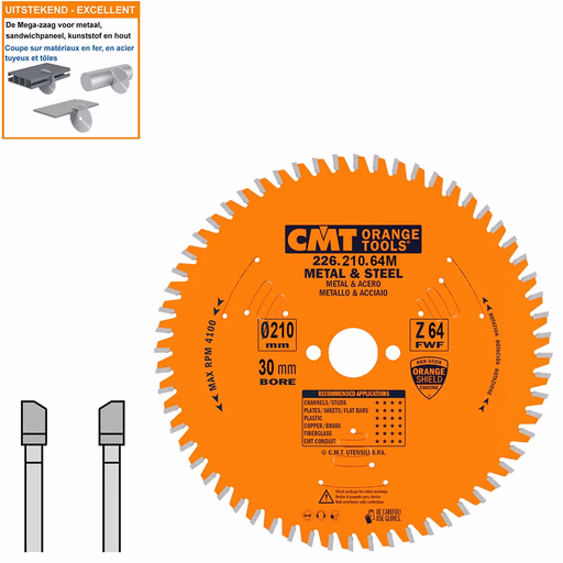 Mega-cirkelzaag met hardmetalen tanden D=210mm B=30mm K=2,2mm P=1,8mm